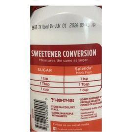 SPLENDA (Lot Of 4) Splenda Monk Fruit Zero Calorie Sweetener 19.oz(540g) Exp:06/2026+