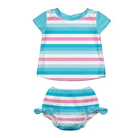 i play. by green sprouts Rashguard de Dos Piezas para niñas, Raya de Aqua, 12 Meses