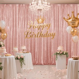 Yblut Rose Gold Sequin Backdrop Curtain 4 Pieces 2FTx8FT Glitter Photography Backdrop for Party Wedding Birthday Christmas Decorations