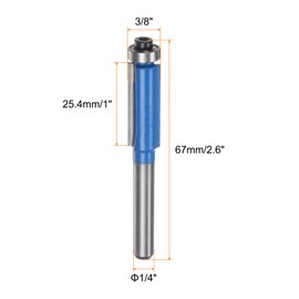 sourcing map 2pcs Flush Trim Router Bit 1/4" Shank 3/8" Dia 1" Cutting Depth Top Bearing Flush Straight Cut Trimming Router Bits Carbide for Particle Board Plywood MDF Woodwork, Blue