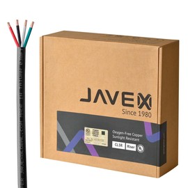 JAVEX 16/4 UL13 CL3R/CL2R Rated Speaker Wire (100FT), 16-Gauge AWG 4 Conductor Riser/in-Wall & Outdoor/In-Ground [Oxygen-Free Copper 99.9%], Black