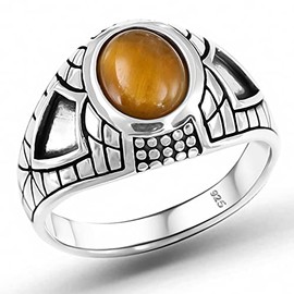 Natural Tiger Eye Stone Solid 925 Sterling Silver Luxury Ring for Men (13)