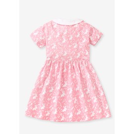 Tifimoy Toddler Girls' Pink Short Sleeve Dress - White Collar Cotton Bunny Print Summer Outfit, Soft Playful Dress for Kids 2-8 Years