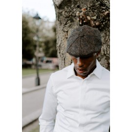 Dingwall 8 Piece Flat Cap - 100% Handwoven Wool - Harris Tweed - Water Resistant - Partridge Brown - 56cm