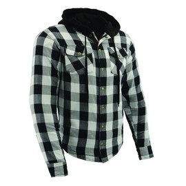Milwaukee Leather MPM1629 Men's Black/White Armored Hooded Flannel Shirt Jacket (Medium)