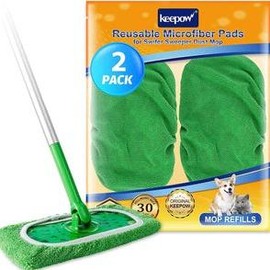 KEEPOW 5701M Reusable Green Cotton Pads for All 10 Inches Flat Mop (mop is not include) - Color: 2 pack