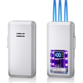 Cool Torch Lighters for Men, Unique Shake Ignition, Refillable 3 Jet Flame Butane Lighters with LED Battery and Ignition Count Display, Birthday for Men Dad Husband (Fuel Not Included)