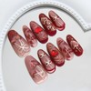 Red Press on Nails Heart Diamond Fake Nails with Cherry