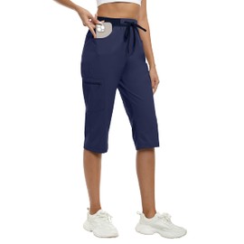 MoFiz Capri Pants for Women Cargo Capris for Women Elastic Waist Quick Dry Lightweight Outdoor Pants Navy Blue Small