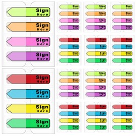 Tatuo 1200 Pcs Sign Here Tabs Colored Flag Stickers Self-Stick Notes 8 Colors with Dispenser Arrow Flag Easy to Post for Notary Books Paper (Sign Here)