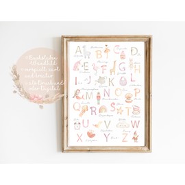 double critical Lemmami Papeterie ABC Poster for Children DIN A4 Children's Room Girls Letters Numbers Baby Room Learning Poster