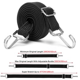 SupLetsico Adjustable Bungee Cords With Hooks, 4 Pack 2M Elastic Bungee Straps Long Elasticity Rope Heavy Duty Bungee Strap with hook for Motorcycle, Car, Bike Luggage Fixings Straps Width 1.12" Black