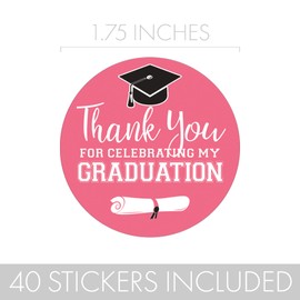 Pink Graduation Thank You Favor Labels, Grad Party Favors - 40 Count