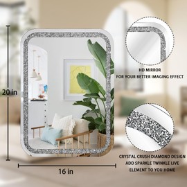 Crystal Crush Diamond Bathroom Mirrors for Wall Rounded Rectangular Wall Mirror Vanity Bedroom Farmhouse Bedroom Living Room Entryway Hanging Mirror Home Decor 20x16 inch