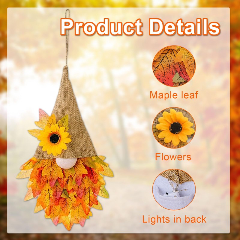Autumn Wreaths for Front Door, Autumn Door Wreath Gnome Decorations
