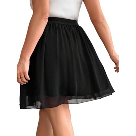 GORGLITTER Women's Curvy Casual Skirt A Line Short Skirts Large Sizes Party Skirt High Waist Mesh Skirt Festival Outfits Dance Skirt, black, XL