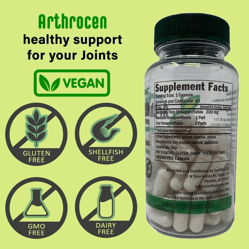 Arthrocen EVO Vegan Joint Health Supplement, 300Mg Avocado Soy Unsaponifiable,