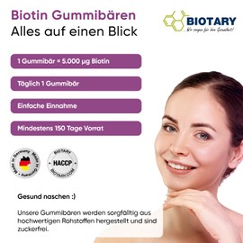Biotin 150 Gummibären 5.000 μg | 5 Monatsvorrat |Vitamin A, B5, B6, B9, B12, C, D3, E, Zink |Multifrucht Geschmack | 100% Vegan | hohe Bioverfügbarkeit (150)