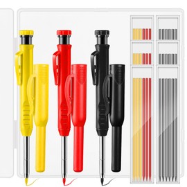 3 Pack Carpenter Pencil with Sharpener, BetterJonny Mechanical Carpenter Pencils Set with Pencil Caps and 39 Pcs Refills for Woodworking Construction, Deep Hole Marker Mechanical Pencil for Architect
