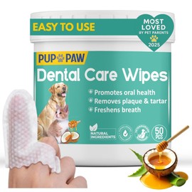 Premium Dog Teeth Cleaning Wipes - All Natural Dog Toothbrush & Tooth Brushing Kit - Pet Dental Finger Wipes for Cats & Dogs - Freshens Breath, Reduces Tartar & Plaque - All in one Finger Wipes (50)