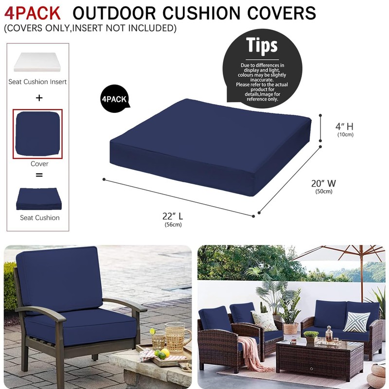 VAKADO Outdoor Patio Furniture Chair Cushion Replacement Covers Set of