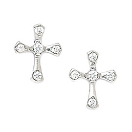 925 Sterling Silver Rhodium Plated Cubic Zirconia Medium Religious Faith Cross Screw Back Earrings 12x10mm Stud Earring for Women