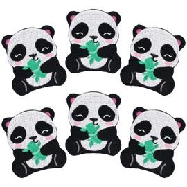 6pcs Panda Iron on Sew Embroidery Patches, Embroidered Fabric Iron on Logo Patches Hand Sewn Appliques for Vest Hat Jeans Backpack Jacket Shirt Sewing Decoration