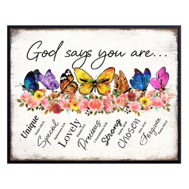 Inspirational Scripture Wall Decor LARGE 11x14 - Religious Scripture Decor for Girls Room - spiritual positive Quotes - Family Decor - Christian Motivational Gifts for Women Bedroom - God Says You Are