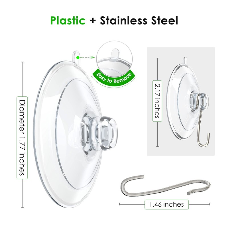 Hangerspace Suction Cup Hooks, 1.77 Inches Clear PVC Suction Cups