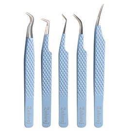 Pinzas para pestañas  Juego de 5 pinzas para pestañas con agarre de diamante  Pinzas profesionales de acero inoxidable con punta de fibra para...     