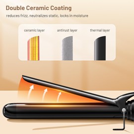 Curling Iron 1 Inch, Long Barrel Ceramic Hair Wand, Fast Heating Hair Curler with 12 Heat Settings with LED Display, Hair Curling Wand Styling and Lasting on All Hair Types, Dual Voltage for Travel