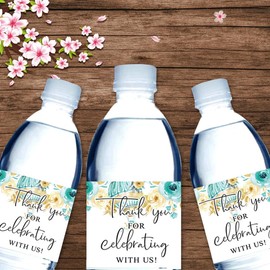 CRAWPROP 36PCS Thank You for Celebrating with US Water Bottle Sticker Labels Wedding Bridal Party Supplies Baby Shower Birthday Party Decorations(Yellow)
