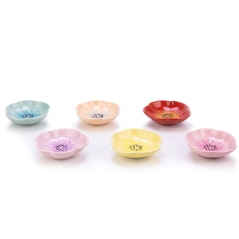 Now Designs Flower Shaped Ceramic Pinch Bowl Set, Soy Sauce