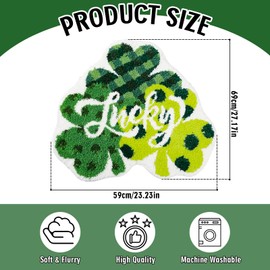 FYSUIMU St. Patrick's Day Bath Rug Lucky Shamrock Tufted Bath Mat Dots Plaid Clover Non Slip Floor Mat for Spring Irish Holiday Home Kitchen Bathroom Bedroom Porch Entryway