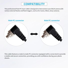 PC to PC Flash Sync Cable Cord Male to Male M-M Speedlight Flash Trigger Connect Spring Coiled Wire Cord with Screw Lock compatible for Canon Nikon Sony most DSLR Camera Flash Trigger