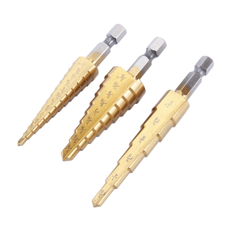 3 Pcs Small HSS Step Ti Cone Drill Hole Cutter