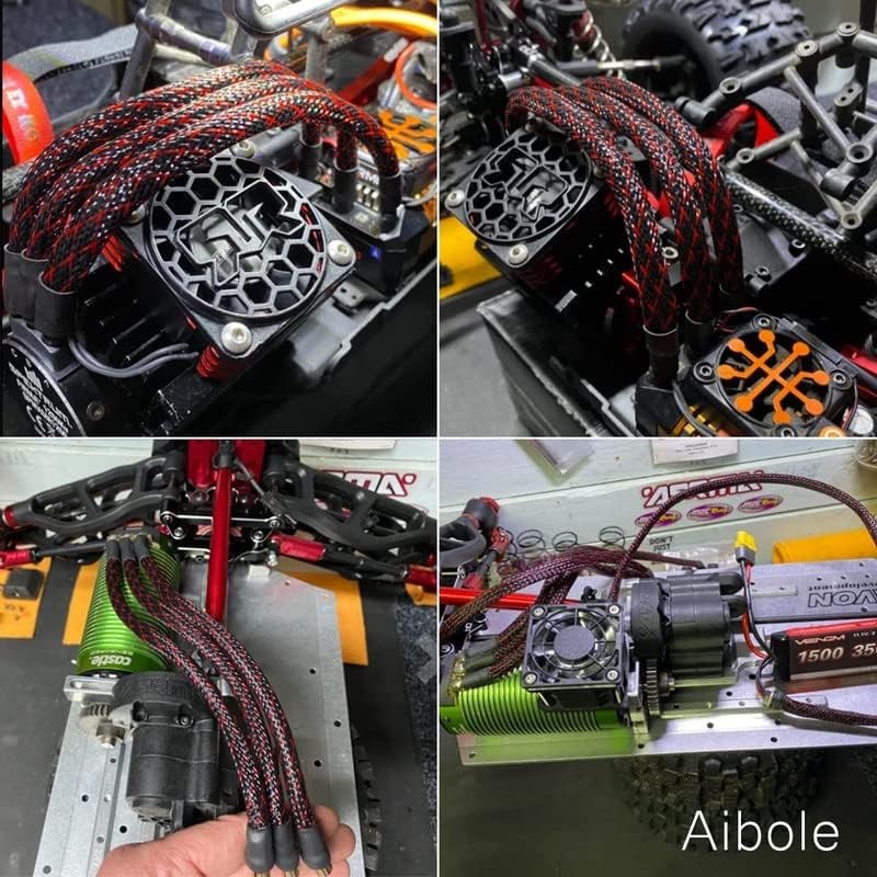 Aibole 25Ft-1/2 Black＆Red Cable Management Cord Protector Braided Wire Loom
