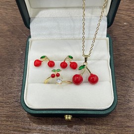 Cherry Jewelry Set – Ring, Necklace and Earrings | Sweet Summer Style  Waterproof & Tarnish-Resistant:_Only Ring