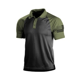 H HYFOL Polo Shirts for Men Contrast Color Short Sleeve Graphic Stretch American Patriotic Raglan Golf Polos for Men(Olive Green,S)
