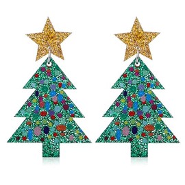 Christmas Tree Earrings for Women Girls,Colorful Acrylic Resin Christmas Holiday Earrings Jewelry Gifts (Green)