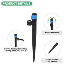 M METERXITY 25-Pack Drip Irrigation Emitters, 5"/13mm Drippers with Stake Adjustable 360 Degree Water Flow for 1/4" Drip Irrigation Tubing for Watering System [Blue, Drip]