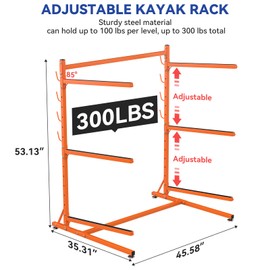 SUNSHINE FARMRE Kayak Storage Rack Adjustable Freestanding Kayak Stand for Garage and Outdoor Storage Heavy Duty Kayak Rack for Kayak Paddleboards Surfboard Canoe (Orange)