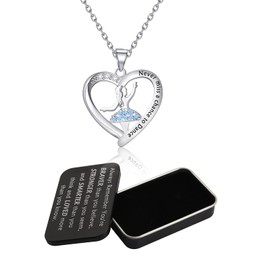 WSNANG Women's Dance Lover Ballerina Dancer Ballet Recital Gift Necklace, Stainless Steel Heart Pendant, 2.2cm, 17+5 inches, Lobster Claw Clasp