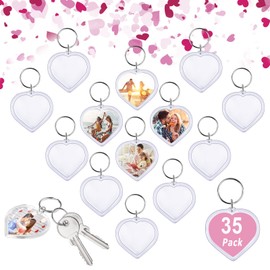 Photo Keyrings, 35 Pieces Heart Shaped Acrylic Blank Photo Keyrings,Double Sided Blank Keyrings for Crafts, Acrylic Clear Photo Key Rings with Split Ring