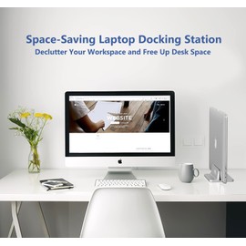 Vertical Laptop Stand, Adjustable Laptop Holder Desktop Dock Mount with Adjustable Dock Size (up to 17.3 inches) Compatible with All MacBook/Surface/Lenovo/Dell/Gaming Laptops (Silver)