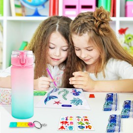 DCDD Decorate Your Own Water Bottle Kits for Girls Age 4-10, Mermaid Kids Water Bottle Stickers for Birthday Gifts, School, Travel and Christmas, 20 oz Leak-Proof