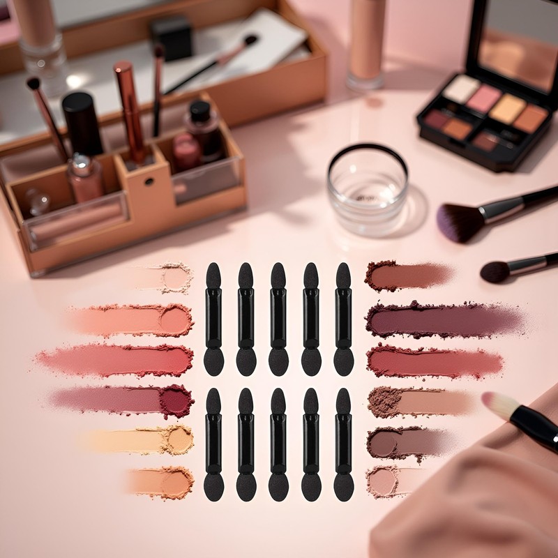 10Pcs Black Double-sided Sponge Eyeshadow Brush Mini Stick Brushes Travel