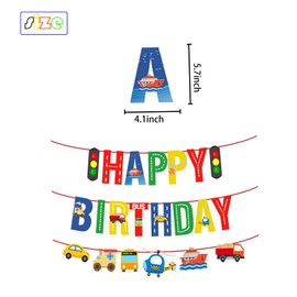 BIEUFBJI Transportation Happy Birthday Banner Birthday Party Decorations Car Bus Train Ship Helicopter Traffic Light Photo Props for Kids Transportation Theme Birthday Party Decorations