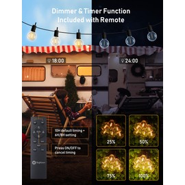 Brightown Brightown 158FT Solar String Lights Outdoor Waterproof with Remote, Solar Patio Lights with 75 Shatterproof LED Bulbs, 3 Light Mode, Dimmable & Timer, Hanging String Lights for Porch Garden Bistro