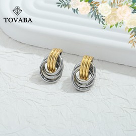 TOVABA Two Tone Geometric Dangle Earrings for Women Gold and Silver Trendy Drop Earrings Hypoallergenic Lightweight Dangle Earrings Double Circle Statement Jewelry Earrings for Women Trendy